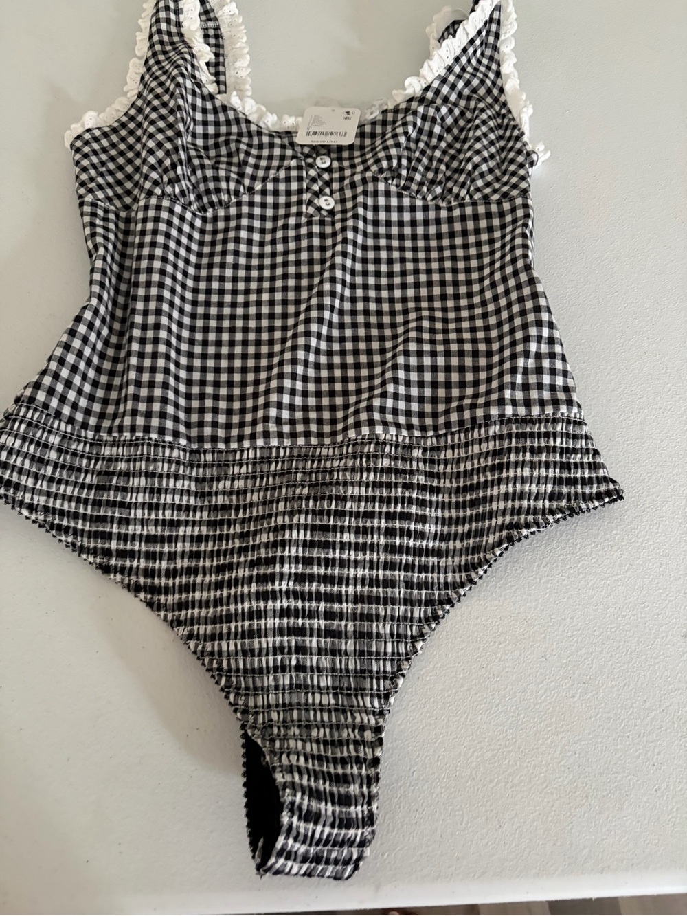 NWT. Free People. Black & White Gingham Bodysuit. Size Small.